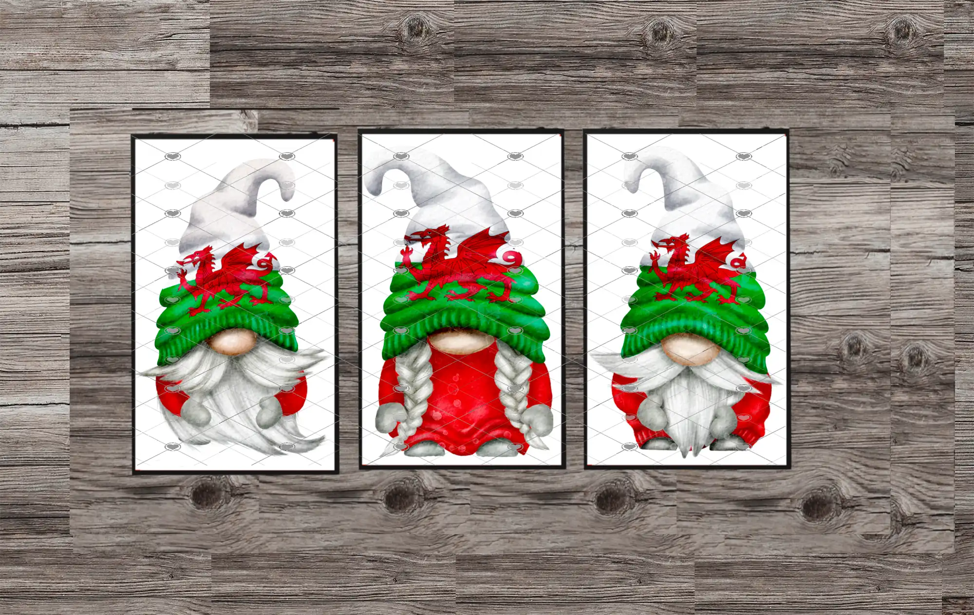 Wales Gnome Prints, Set Of 3 Welsh Gonk Prints - Click Image to Close